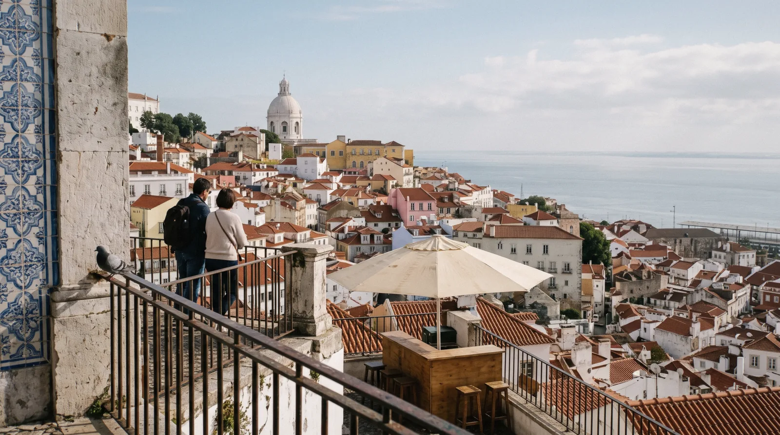 The view over Alfama's rooftops from the Portas do Sol terrace, one of the best free things to do in Lisbon