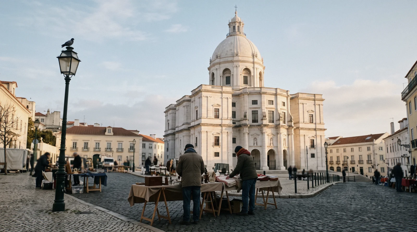 The white marble dome of the National Pantheon in Lisbon at 08:30 above the rooftops of Alfama with the Tagus behind, National Pantheon Lisbon